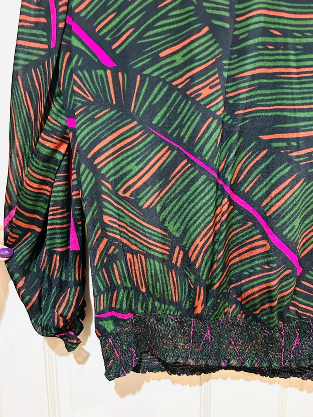 bl-nk london Anthropologie Fern Frond Leaves Smocked Peasant Blouse Boho Size S - Picture 4 of 6